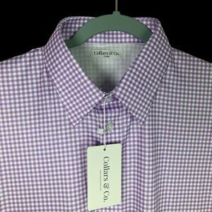 Collars & Co Polo Shirt Mens Large Lavender Gingham Dress Collar Office Golf NWT